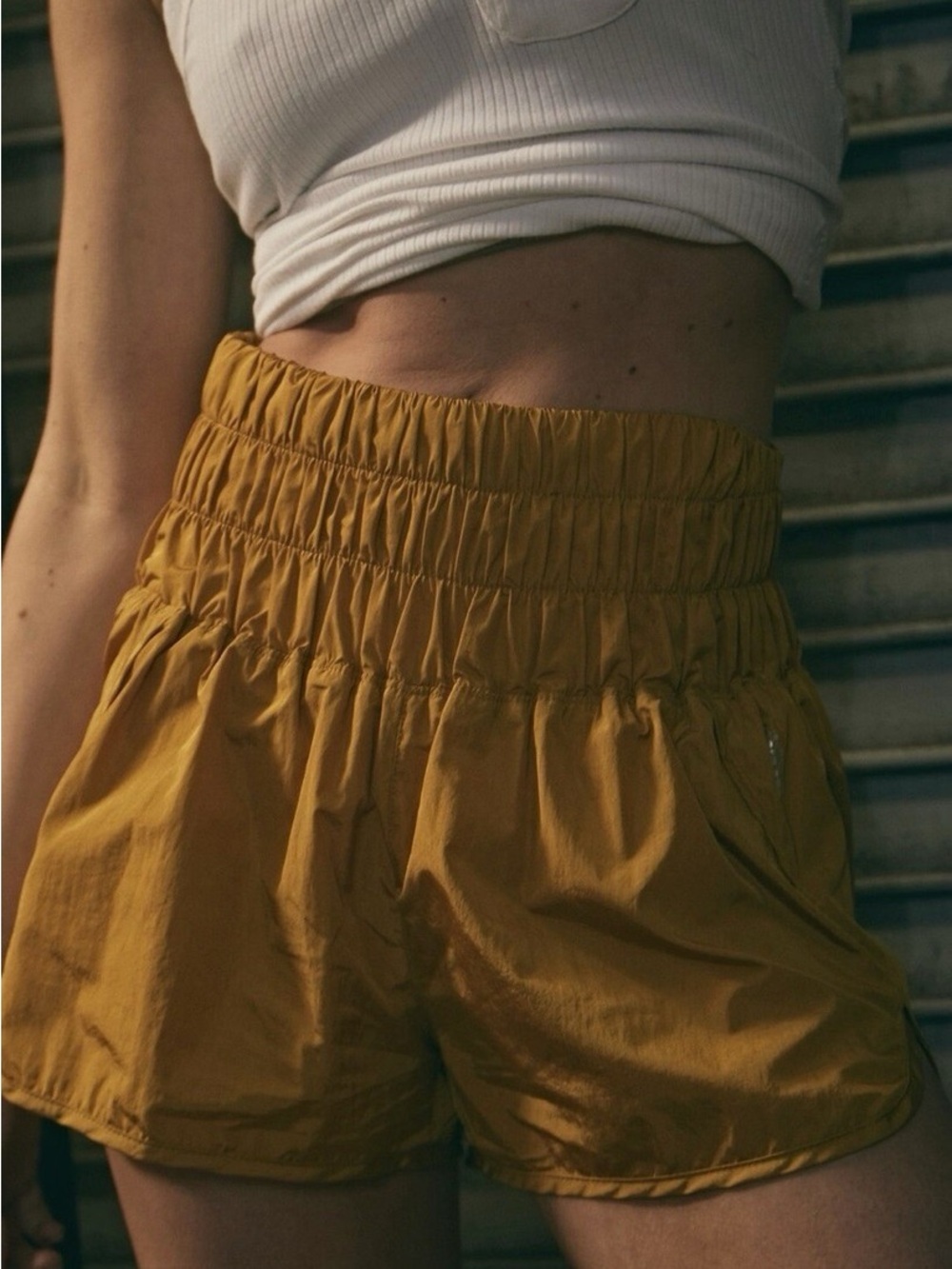 Free People Mustard Yellow High-Waist Athletic Shorts